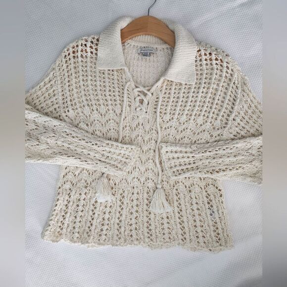 American Eagle Outfitters crochet crop top sweater blouse NWOT color cream - Picture 1 of 8